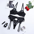 Lace Embroidery Sheer Mesh Lingerie Set