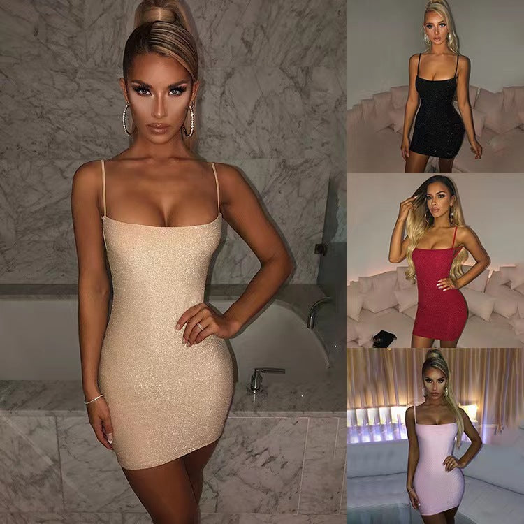 Metallic sequined halter top and high-waisted skirt