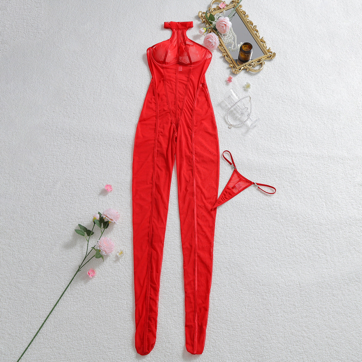 Form-fitting sexy neck-wrap bodysuit