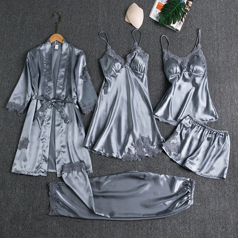 Womens Silk-like Pajama Set Batwing Sleeve Lounge Wear