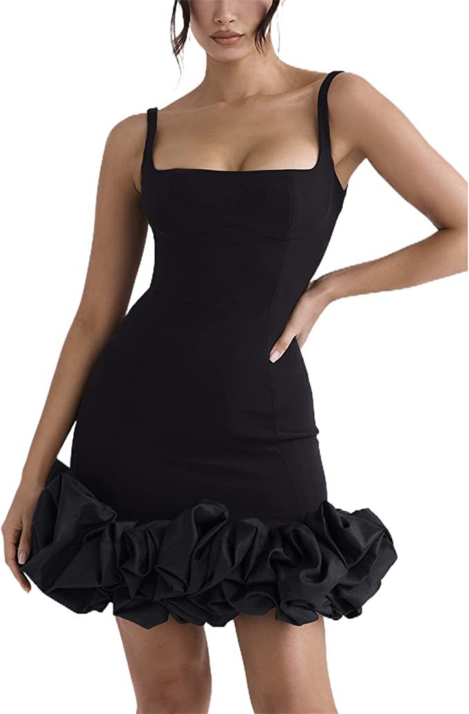 Women's dress, halter dress, strapless, ruffled, sexy short skirt, party cocktail dress
