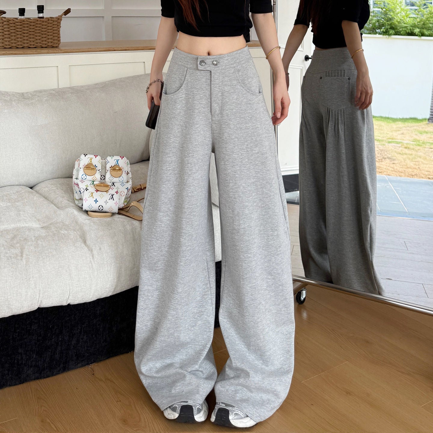 Womens Wide-Leg Sweatpants High Waisted Casual Pants