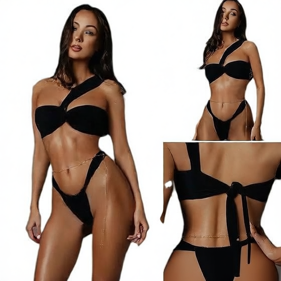 Single-shoulder lace-up swimsuit bikini