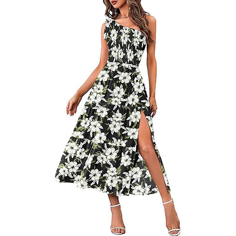 Single-shoulder sleeveless knitted wrap skirt