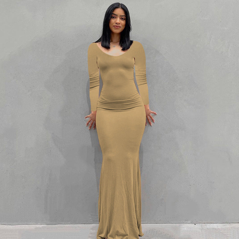 Casual fitted bandeau home dress with long skirt