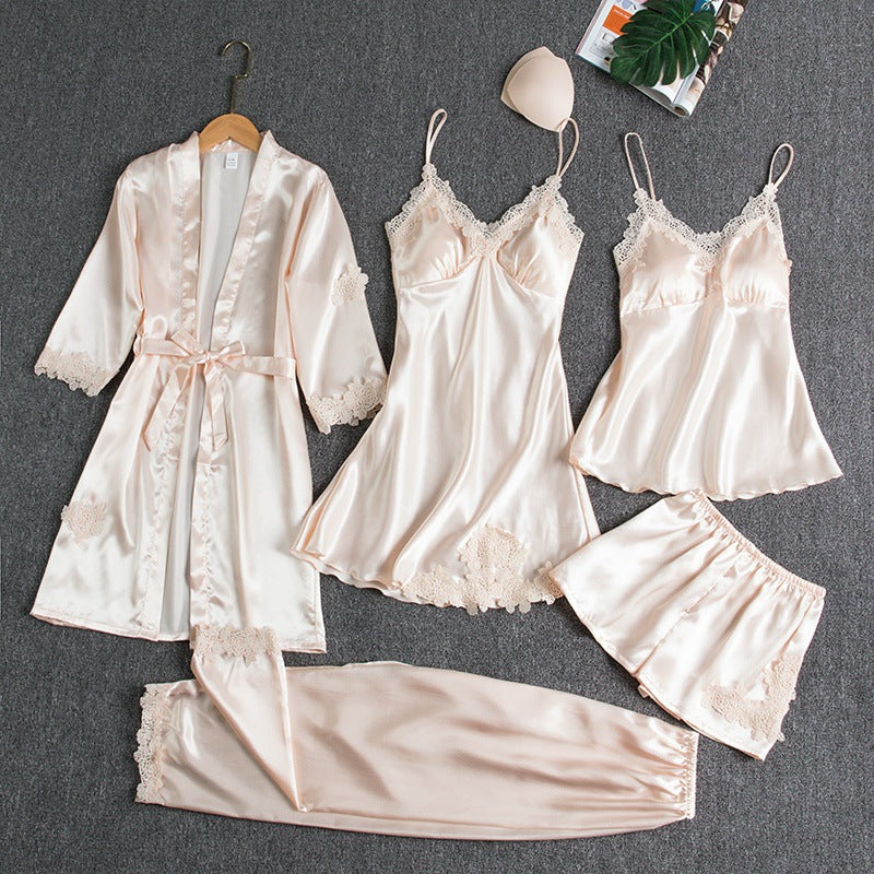 Womens Silk-like Pajama Set Batwing Sleeve Lounge Wear