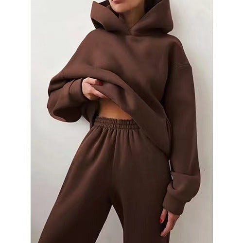 Solid-color hooded sweatshirt set