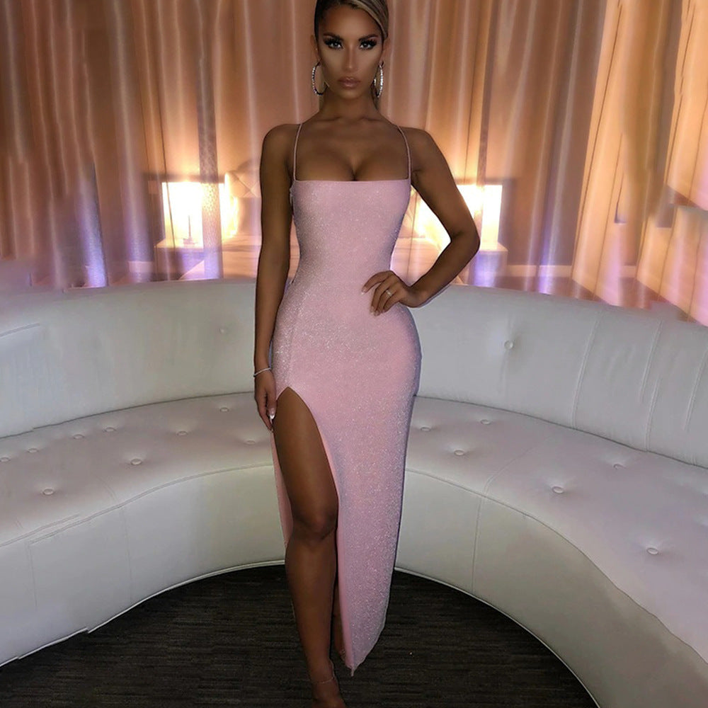 Sexy Square Neck Backless High Slit Pencil Dress