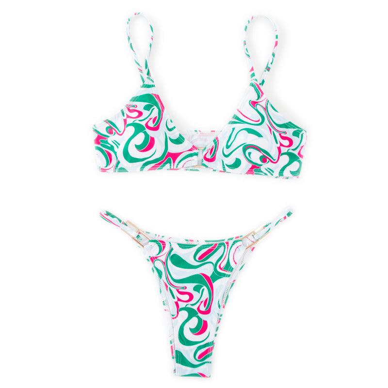 Solid Color Ribbed Bikini Set for Women