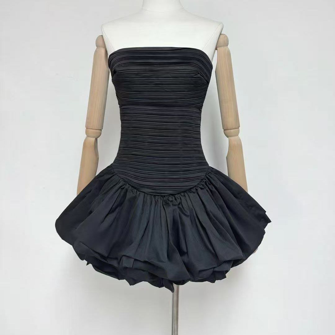 Off-Shoulder Bustier Puff Short Skirt