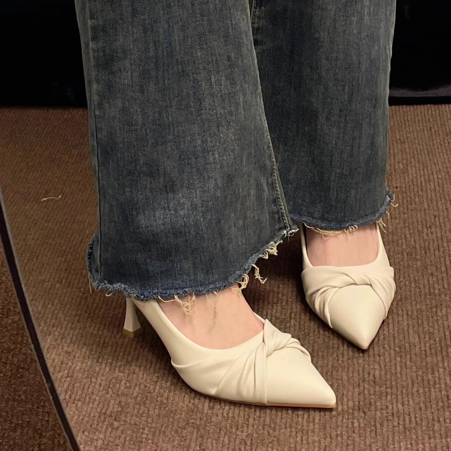 Off-white high heels for women with stiletto heels