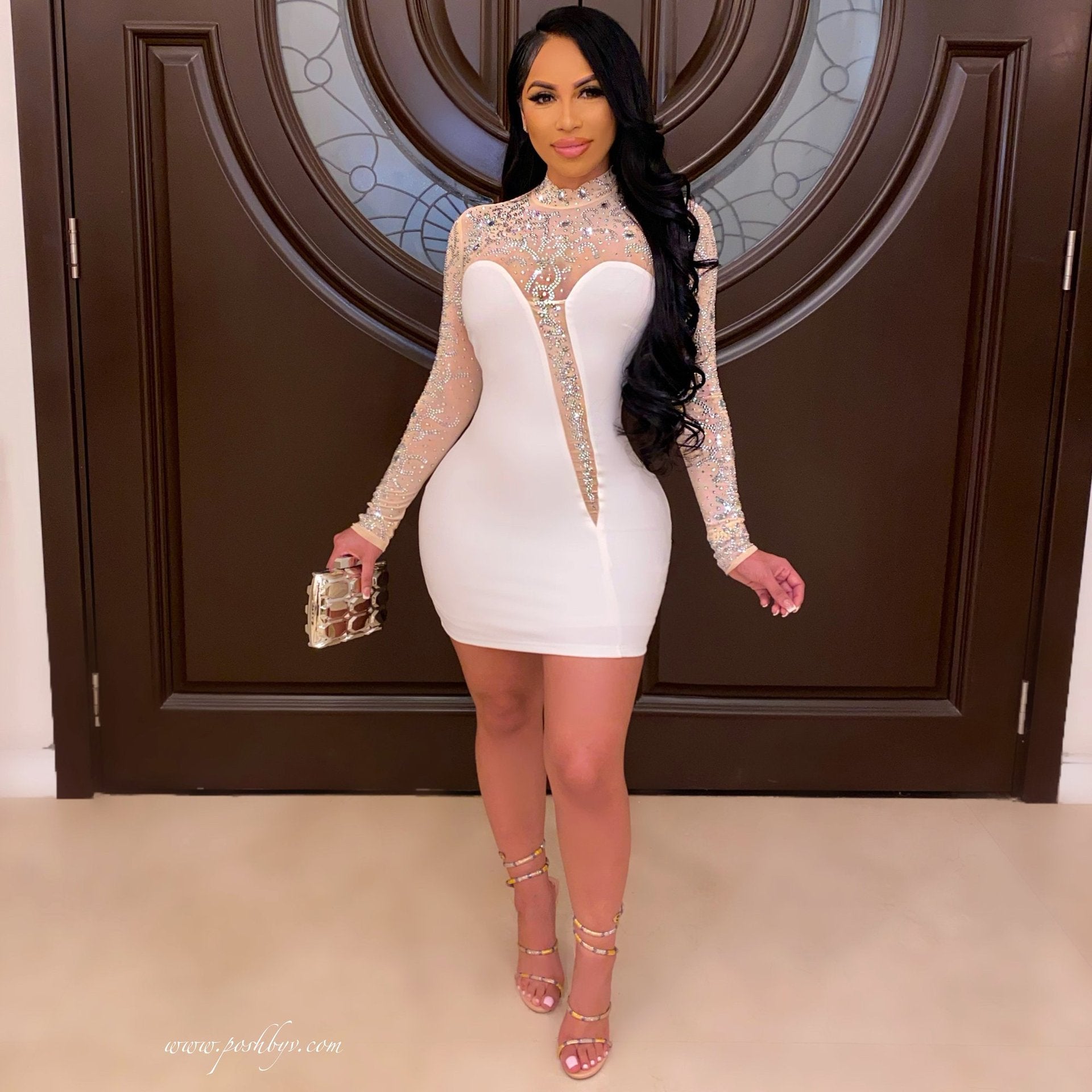 Sexy Perspective Hot Drilling A-Line Dress