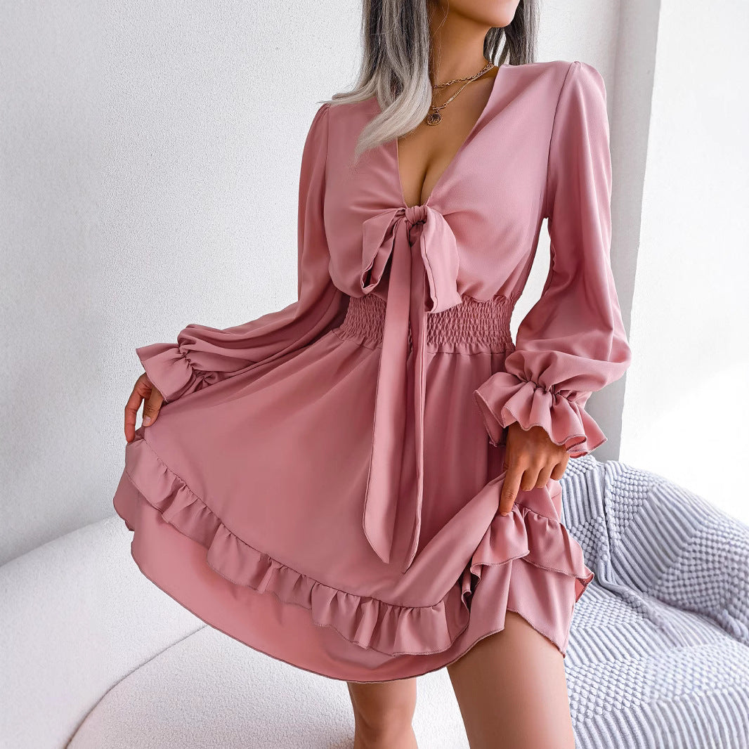 Wooden-ear style wide-sleeved dress
