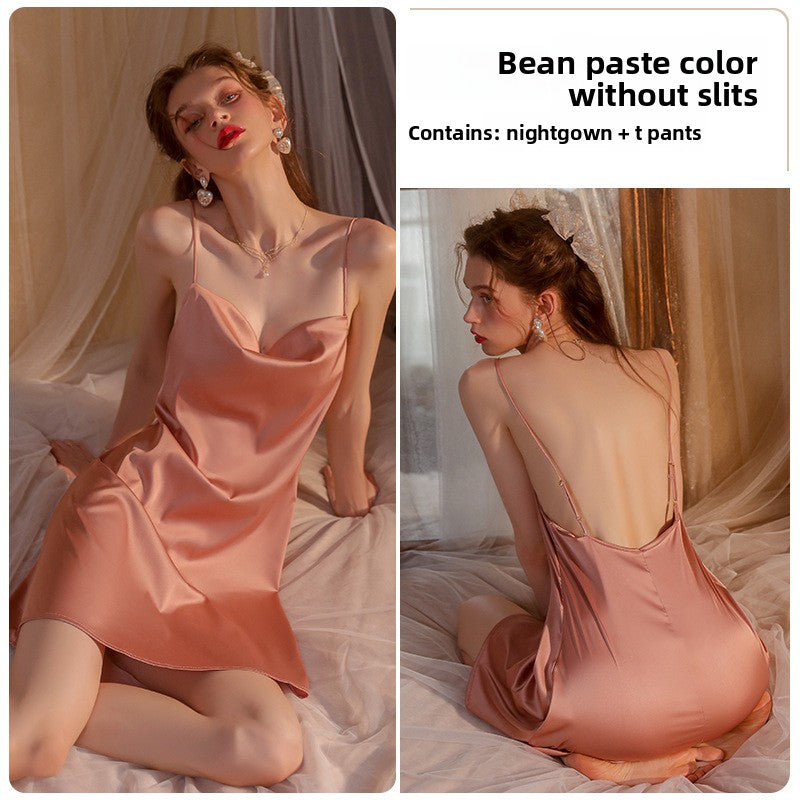 Strap ice silk nightgown