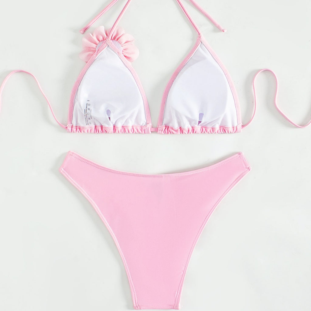 Solid Color Sexy Three-Dimensional Flower Bikini