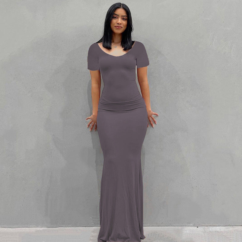 Casual fitted bandeau home dress with long skirt