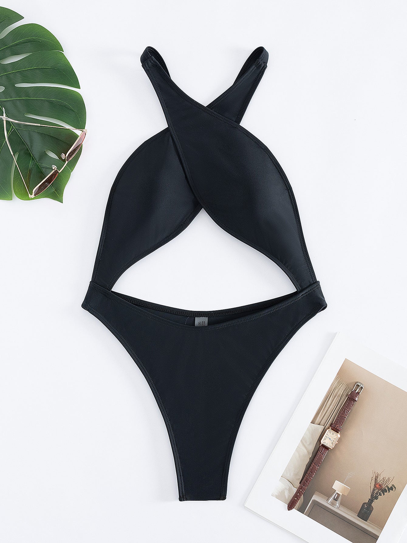 One-Piece Swimsuit with Tie Neck and Backless Design
