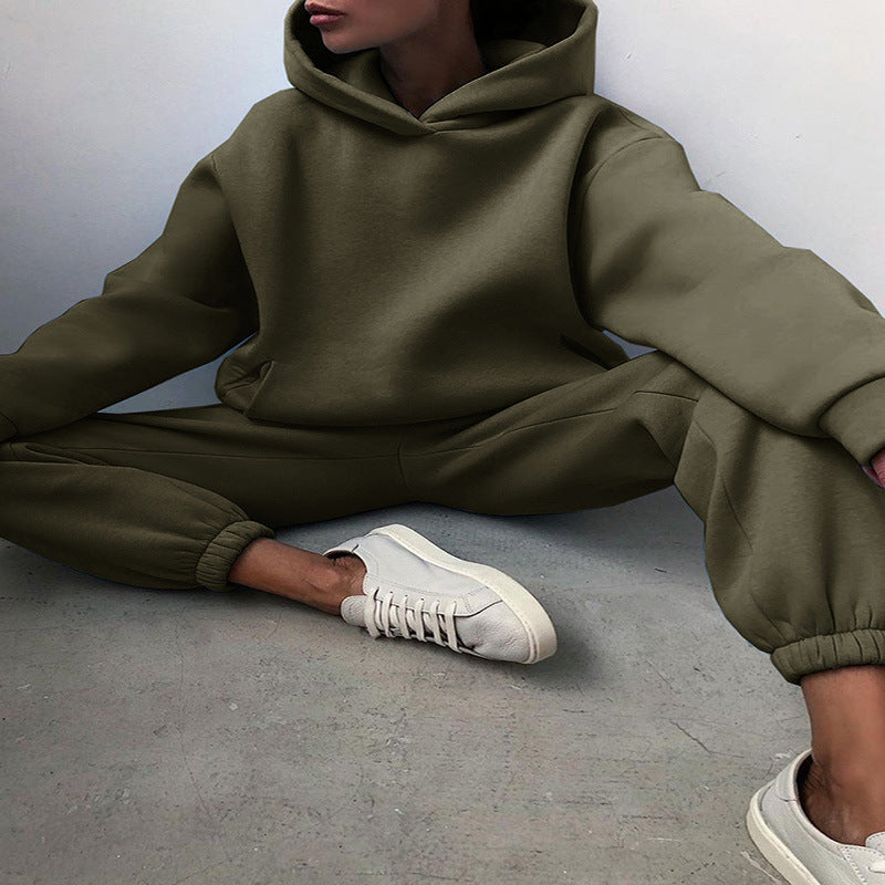 Solid-color hooded sweatshirt set