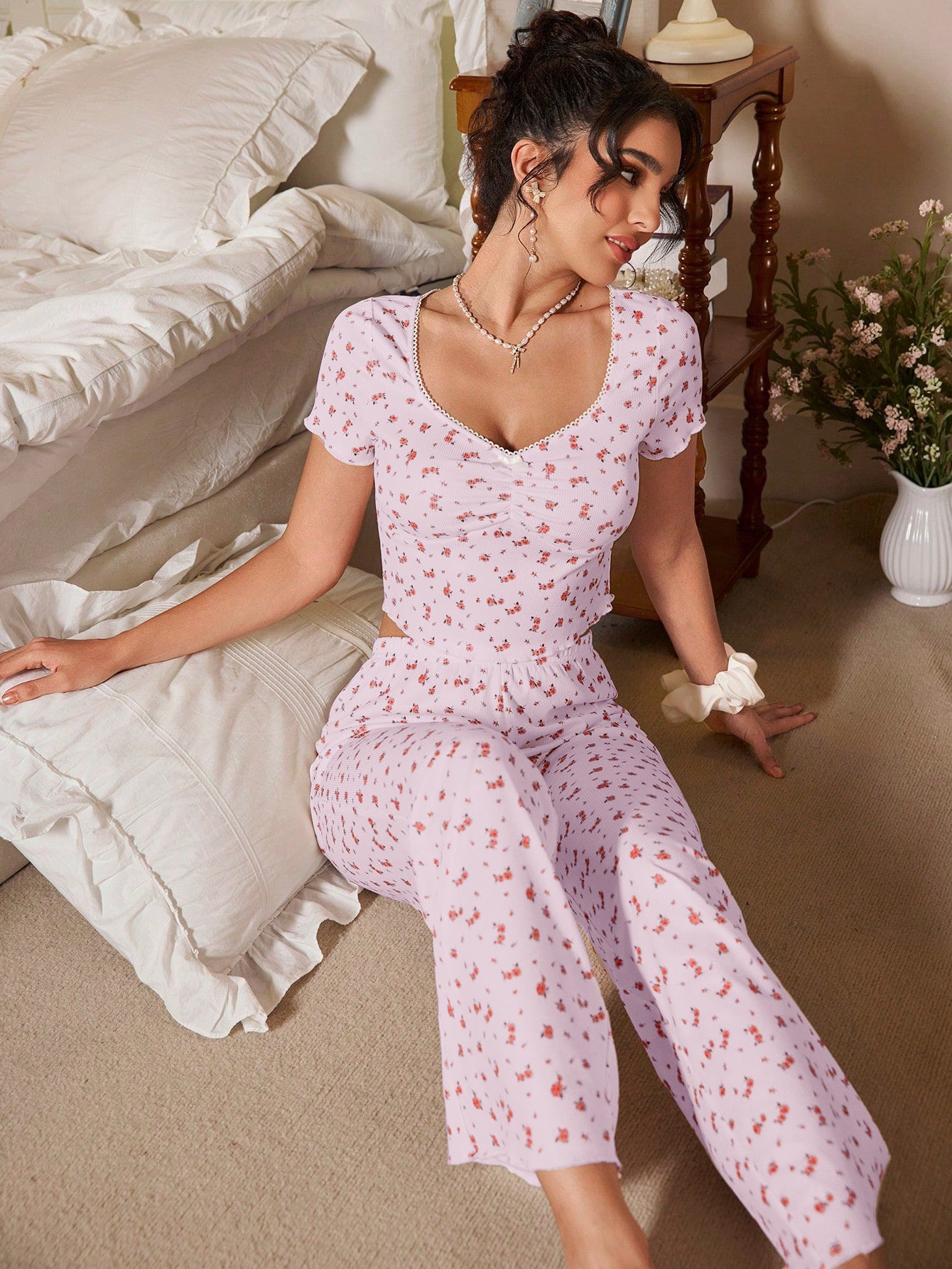 Floral print two-piece set