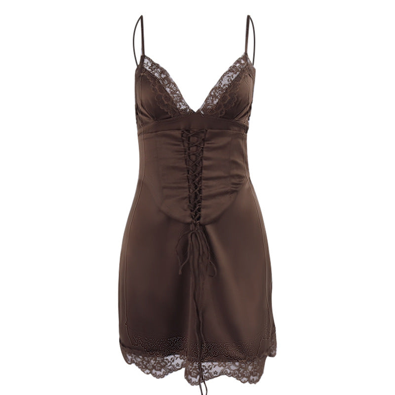 Sexy V-neck Backless Lace Dress
