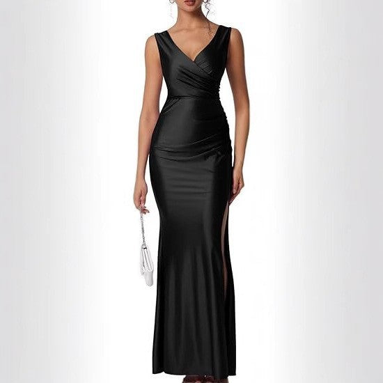 Slim Fit Satin Slit Dress