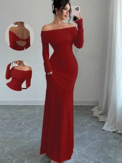 One-shoulder bag-style hip-length dress