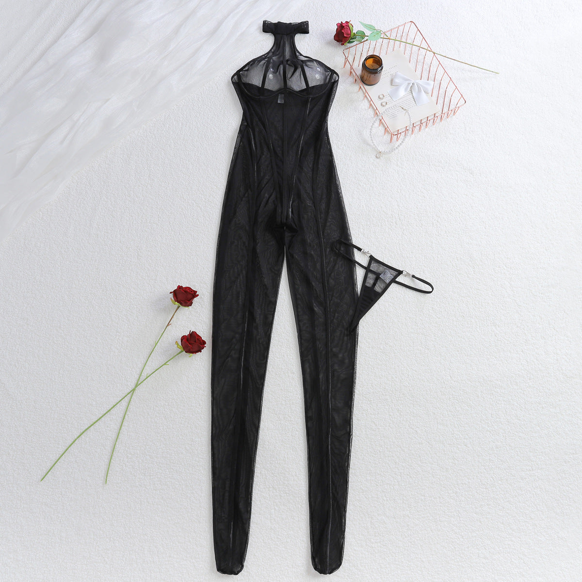Form-fitting sexy neck-wrap bodysuit