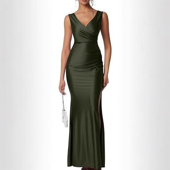 Slim Fit Satin Slit Dress