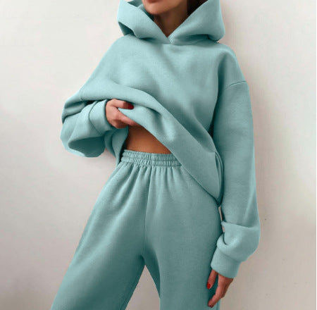 Solid-color hooded sweatshirt set