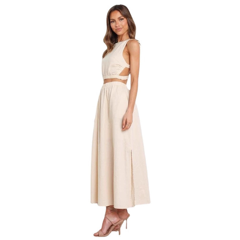 Solid color slim-fit pleated midi skirt