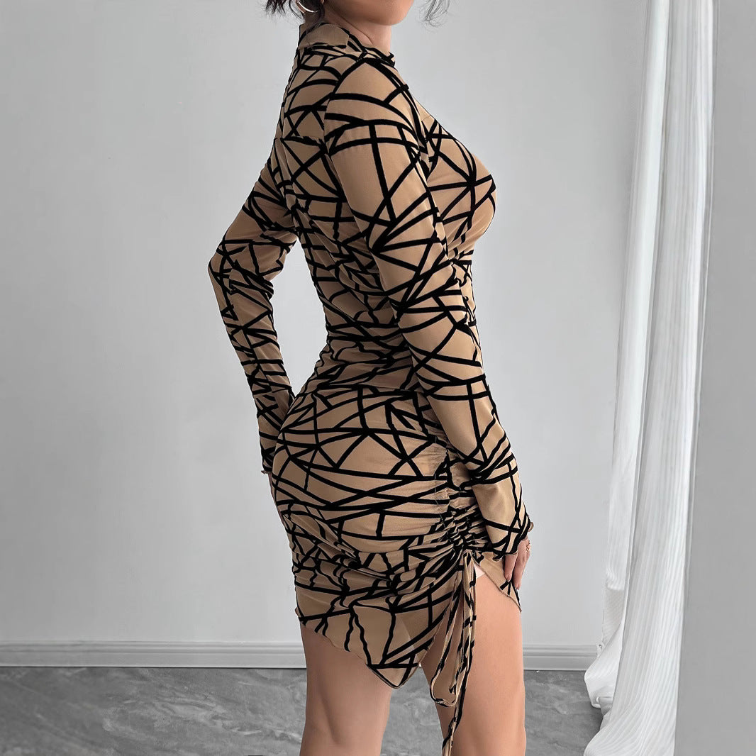 Ladies' fitted long-sleeved irregular short dress