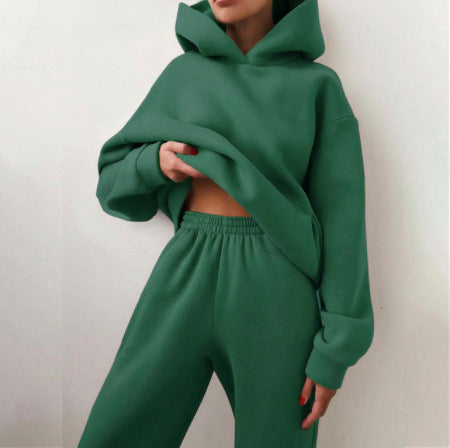 Solid-color hooded sweatshirt set