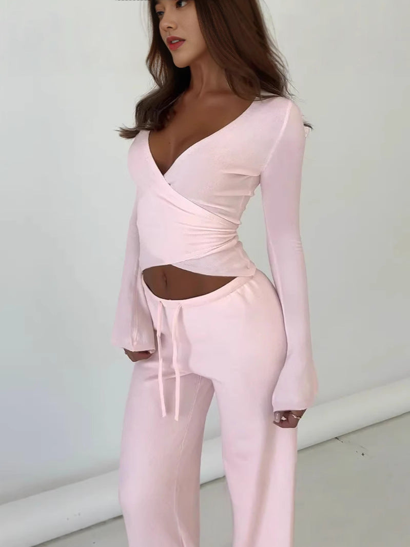 Casual Lace-up Bell Sleeve Top