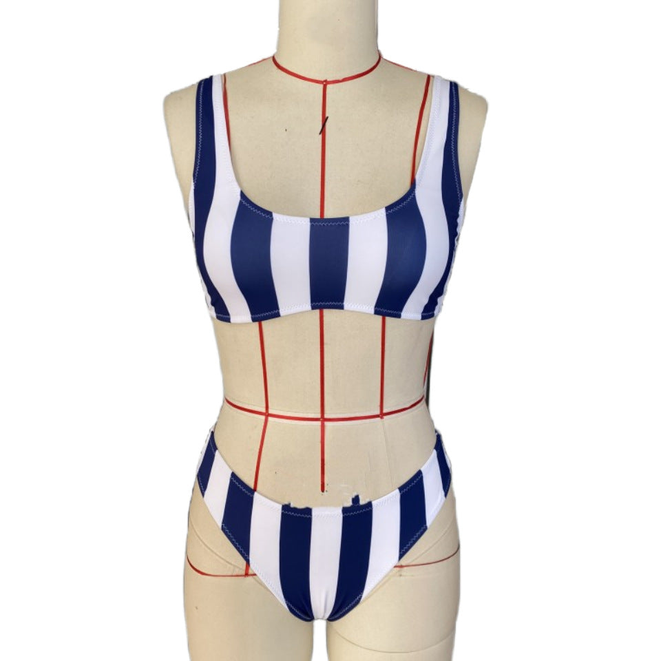 Striped backless bikini