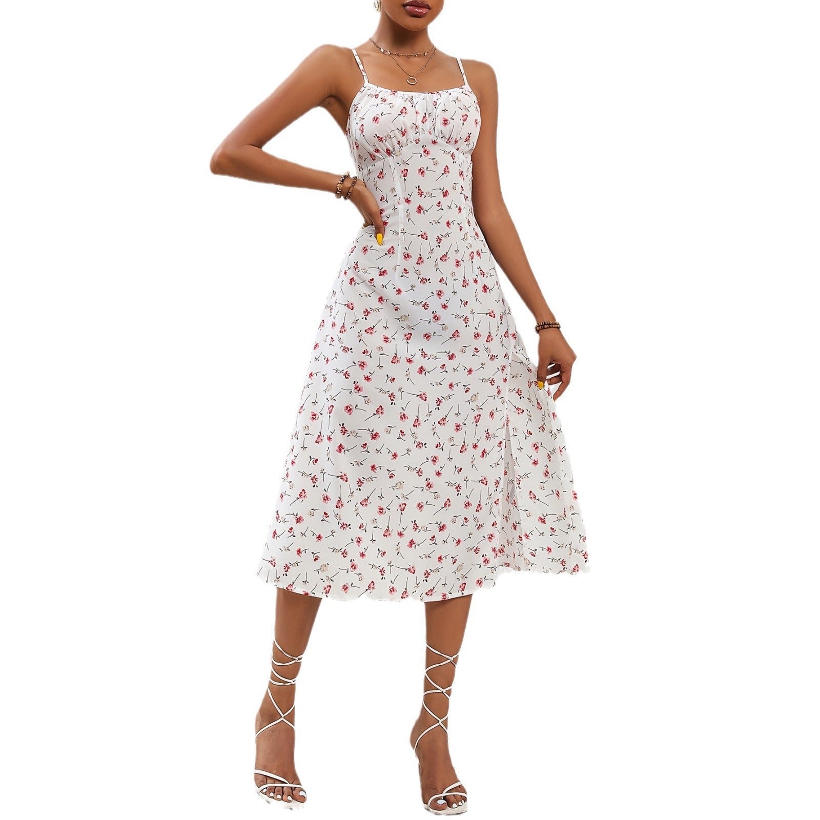 sexy suspenders slit floral dress