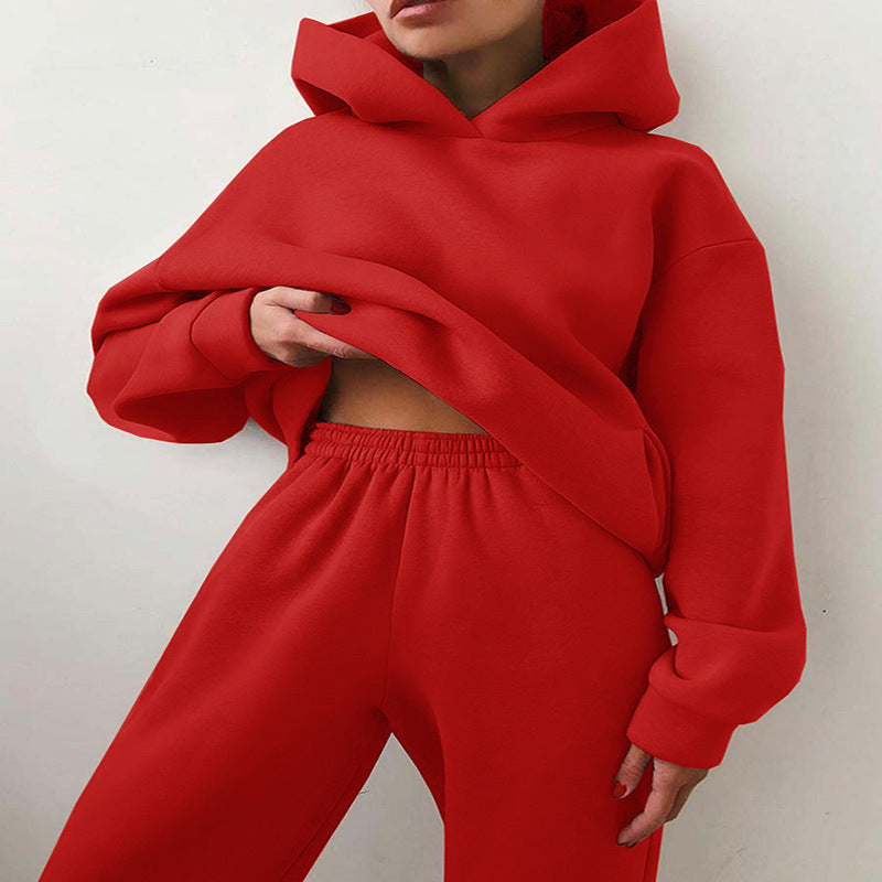 Solid-color hooded sweatshirt set