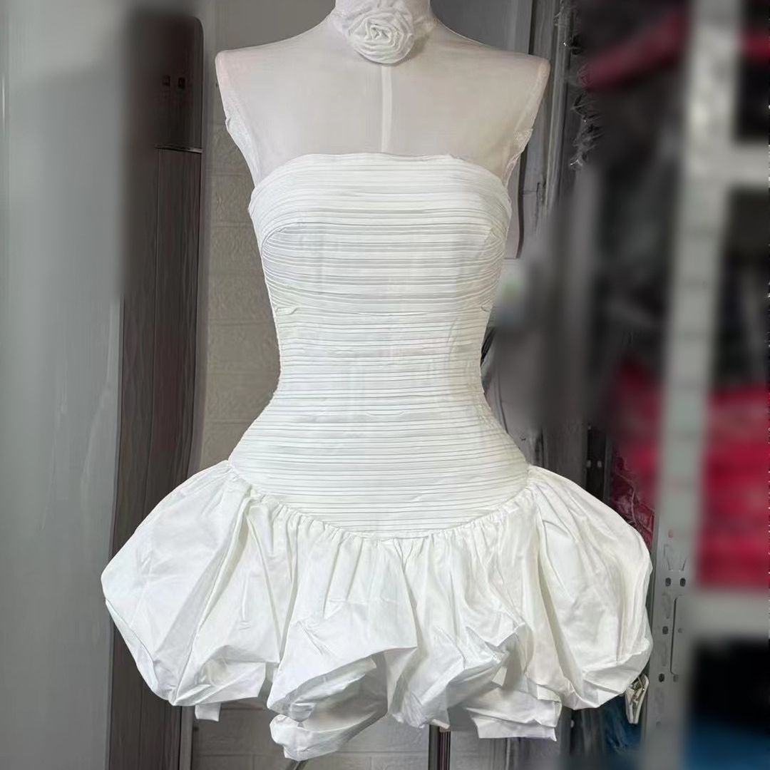 Off-Shoulder Bustier Puff Short Skirt