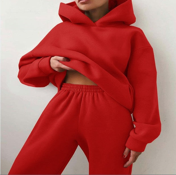 Solid-color hooded sweatshirt set