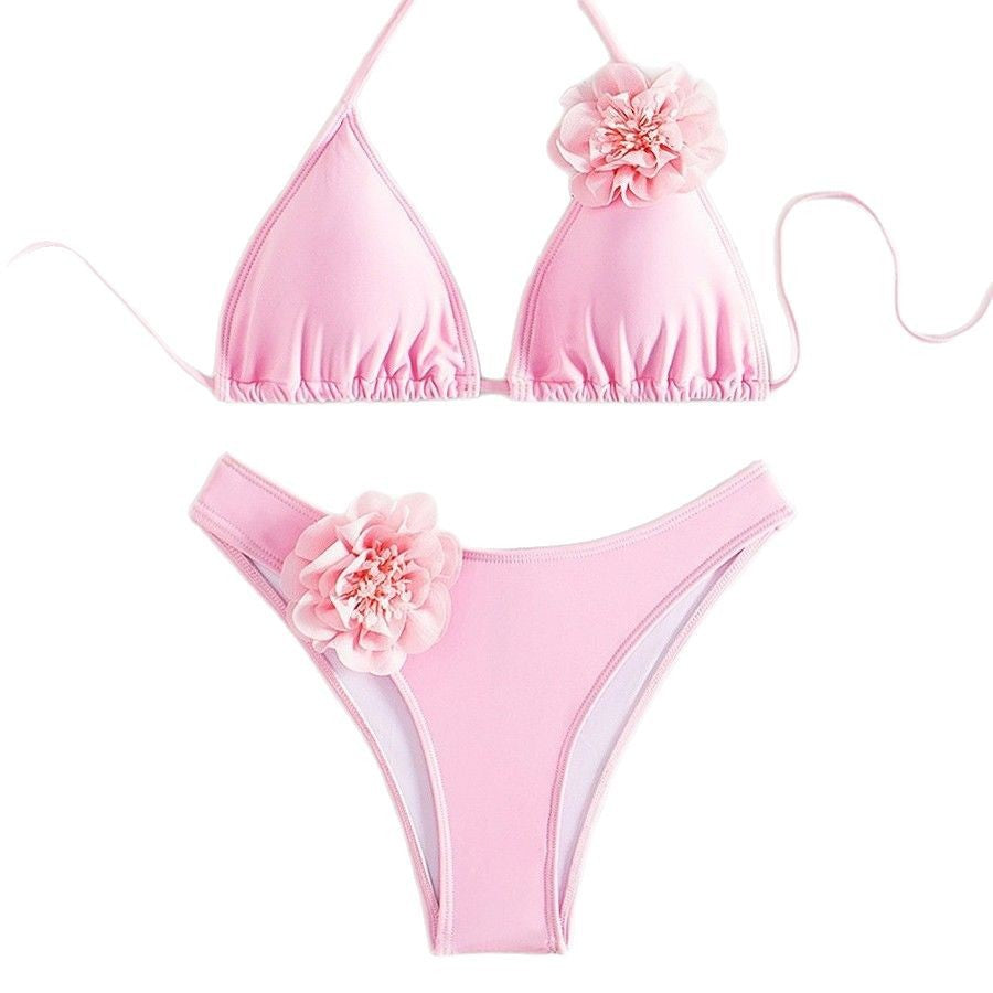 Solid Color Sexy Three-Dimensional Flower Bikini