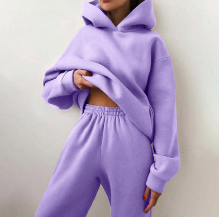 Solid-color hooded sweatshirt set