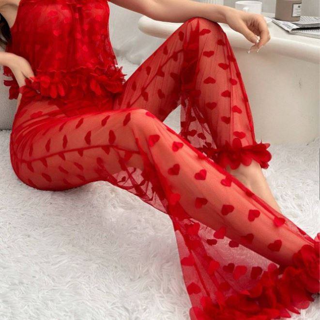 Lace-through-style lingerie pajamas