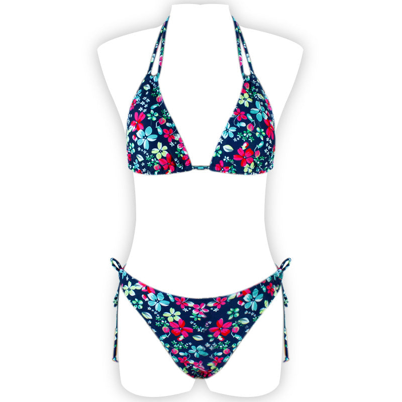 Printed Neck Lace-Up Swimsuit