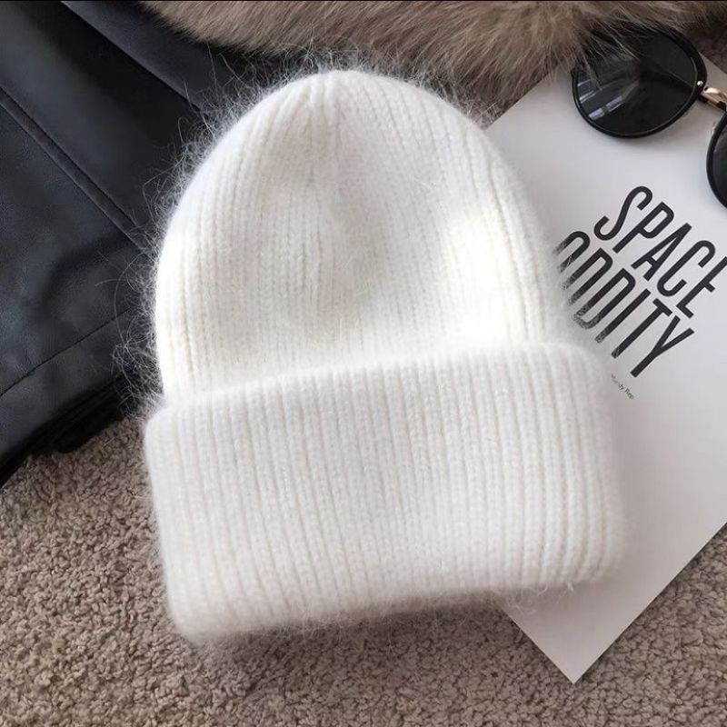 Luxury Rhinestone Angora Rabbit Fur Knitted Winter Hat