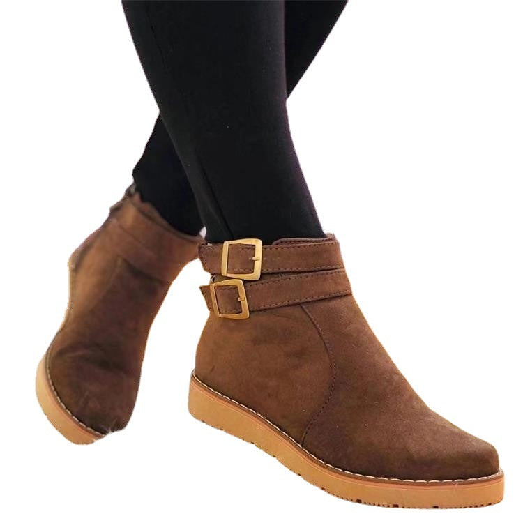 Low-Heel Solid Ankle Martin Boots
