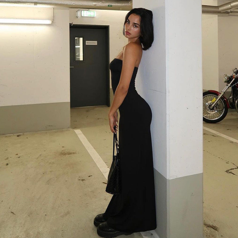 One-shoulder sexy plunging backless dress