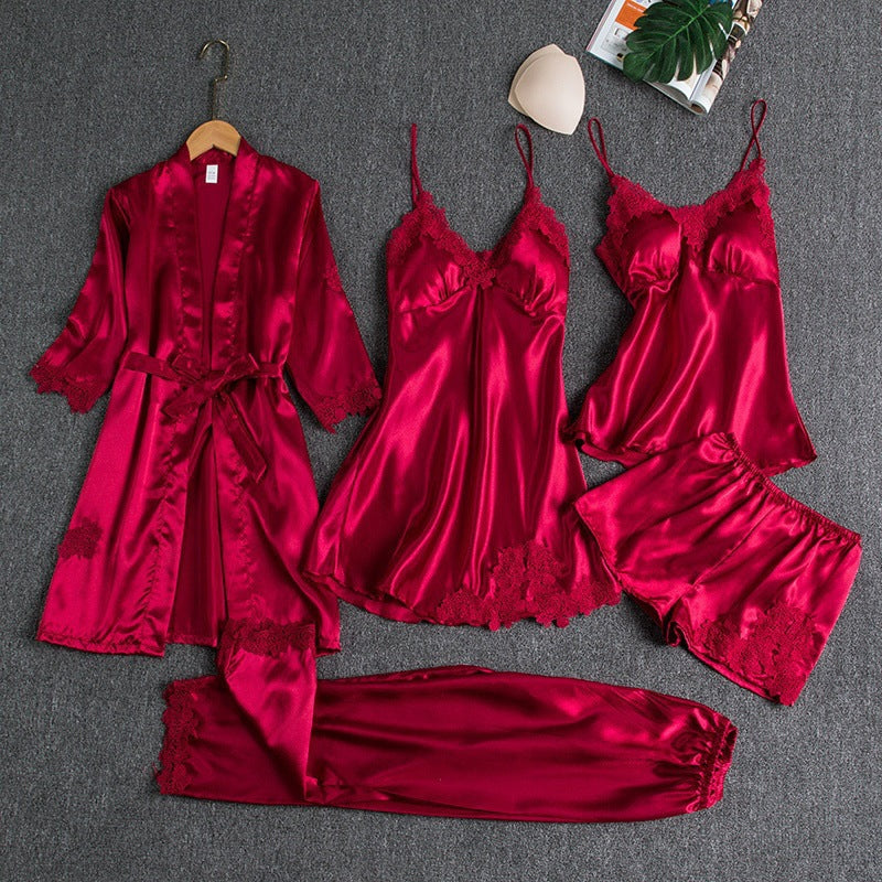 Womens Silk-like Pajama Set Batwing Sleeve Lounge Wear