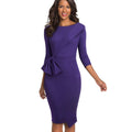 Pure Color with Bow Peplum Dresses Formal Business Bodycon Autumn Women Dress